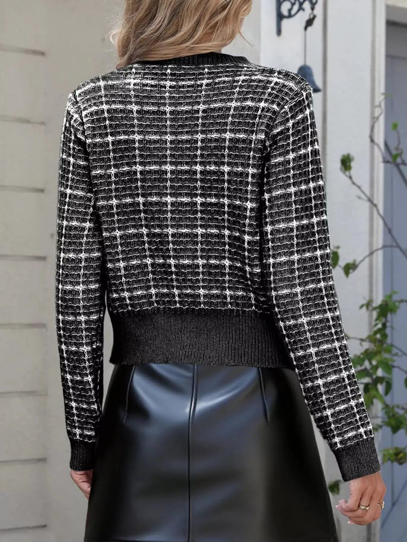 Bow Decor Button Up Cardigan For Women Tweed Knit With Pearl Buttons Simply Love