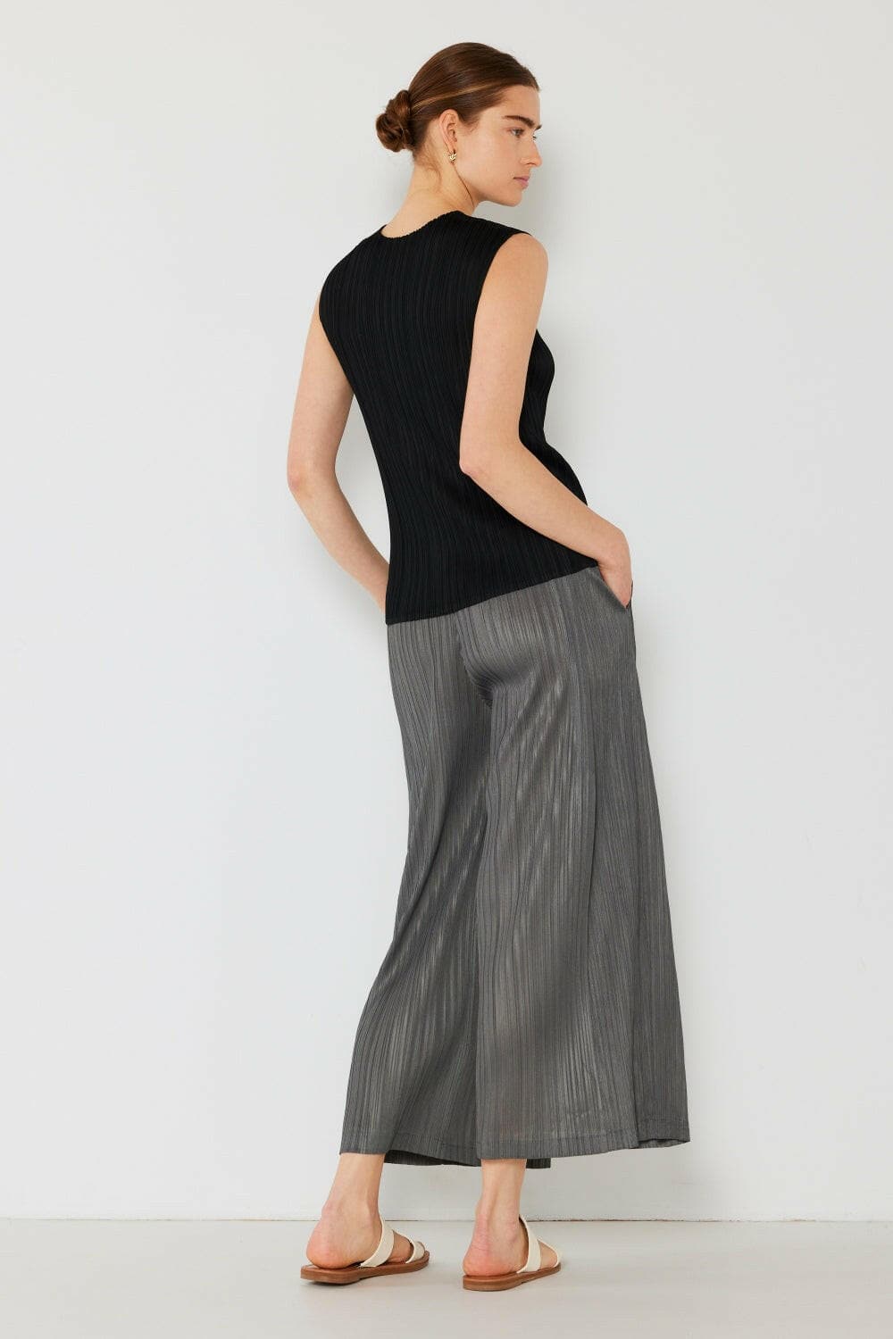 Marina West Swim Pleated Wide-Leg Pants with Side Pleat Detail.