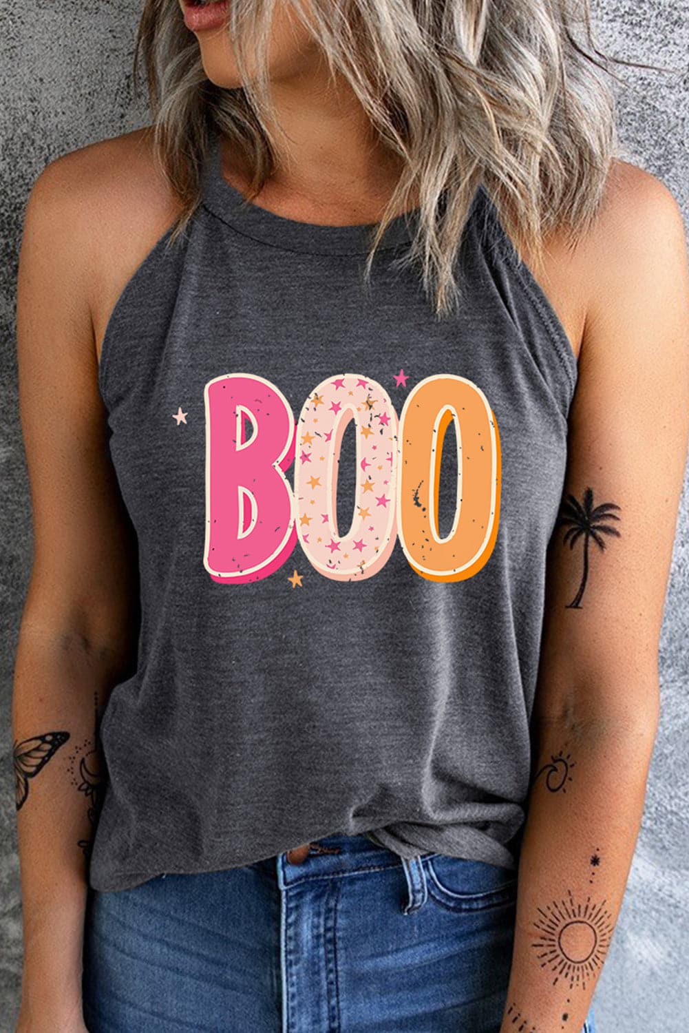 Boo graphic sleeveless tank with round neck