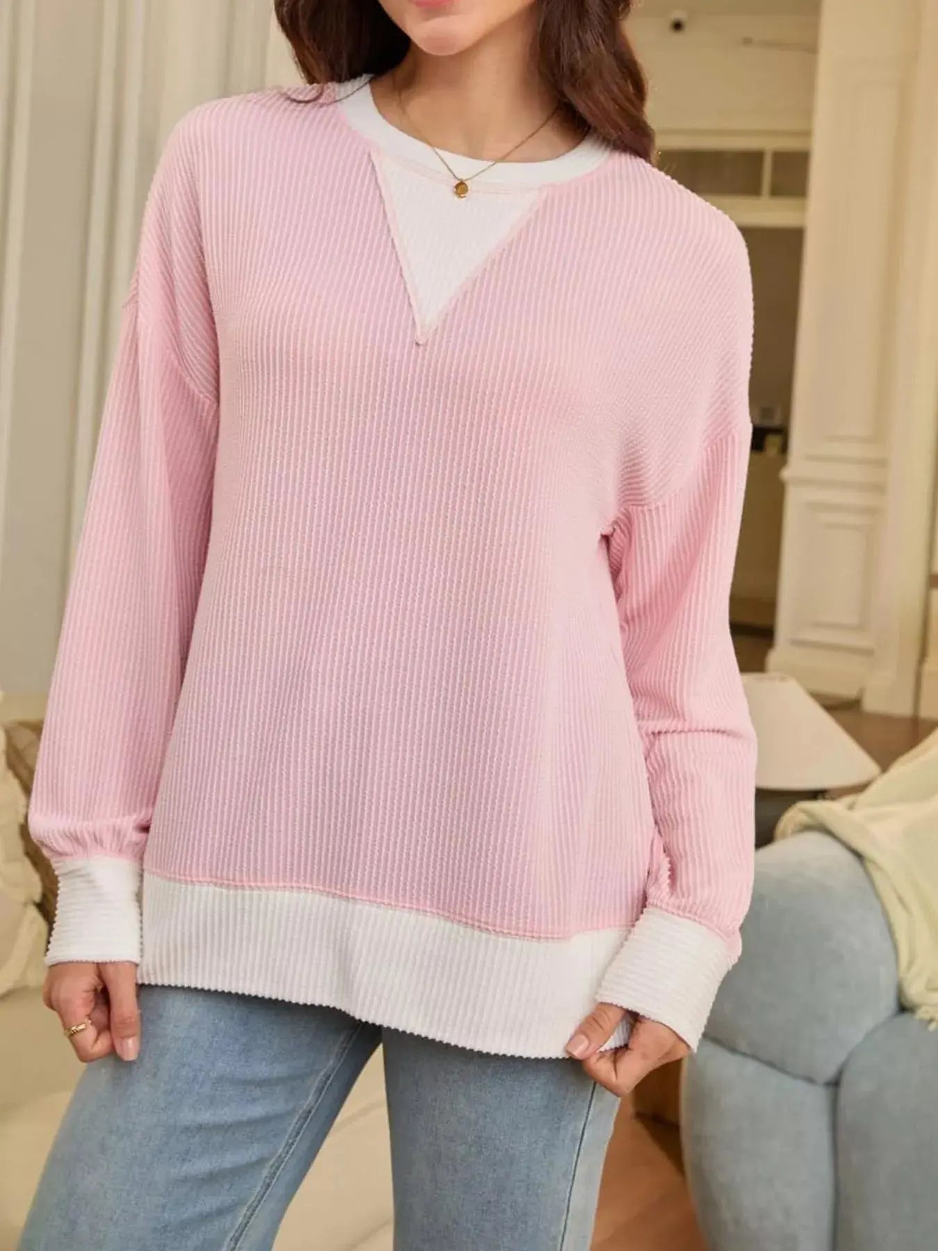 Contrast Dropped Shoulder Sweatshirt Simply Love
