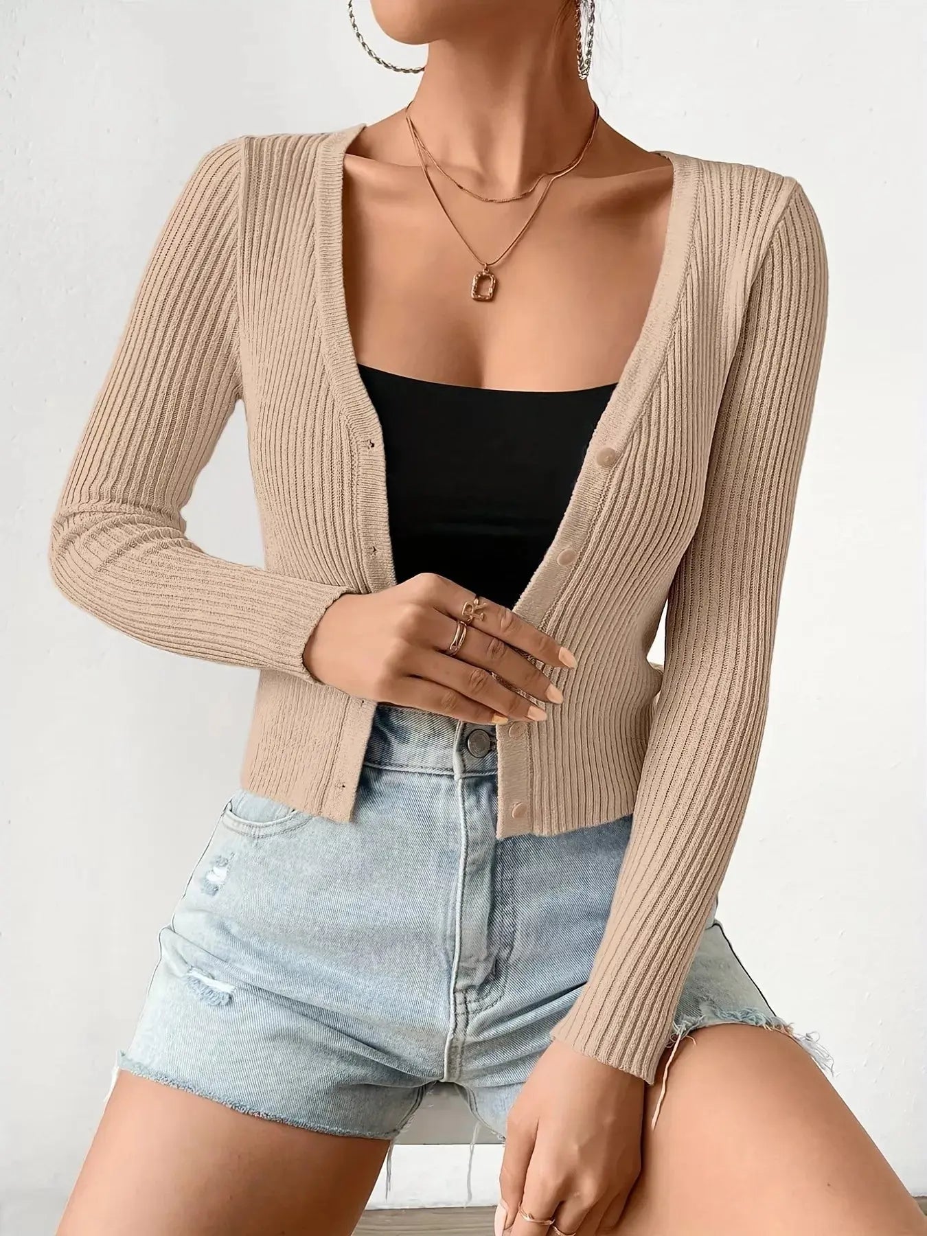 Ribbed Knit Button-Up Cardigan Simply Love