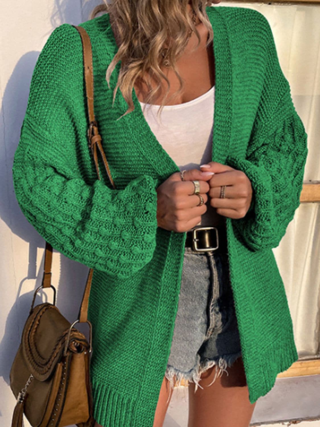 Open Front Cable-Knit Cardigan.