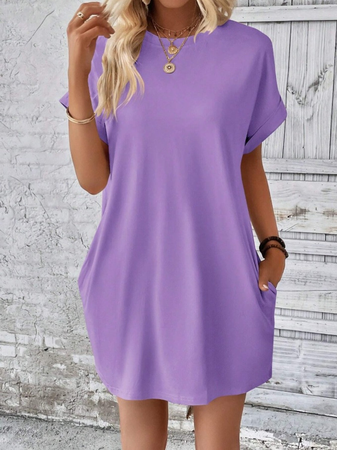 Pocketed Round Neck Short Sleeve Dress Coco’s Tee Boutique