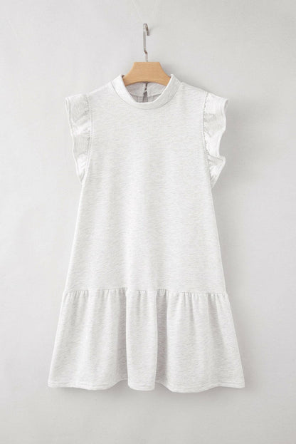 Ruffled Round Neck Cap Sleeve Mini Dress.