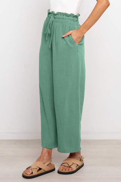 Drawstring Paperbag Waist Wide Leg Pants.