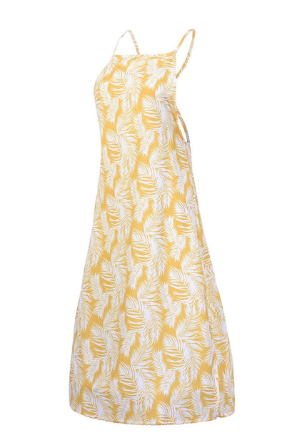 Slit Crisscross Printed Sleeveless Cami Dress.