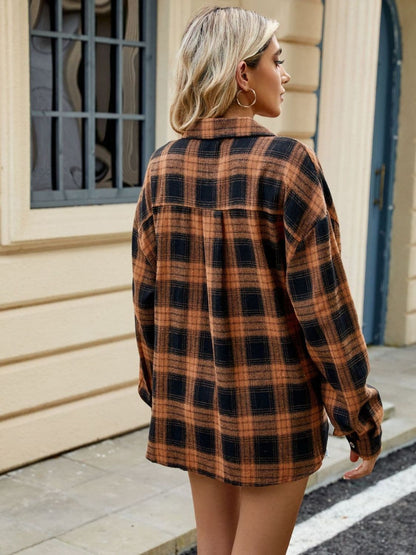 Plaid Collared Neck Long Sleeve Shirt.