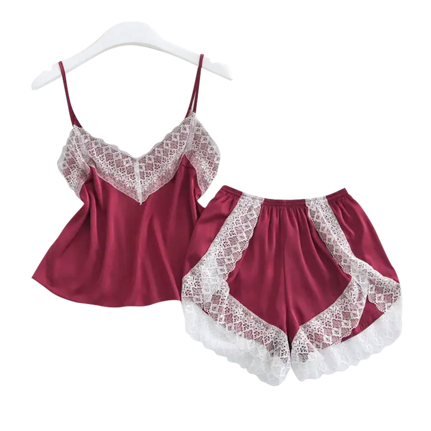 Love Salve Babydoll Cami Lingerie Sleeveless Nightwear for Women - PJ Pajama Camisole Ladies Silk Sleepwear Set Wine Red