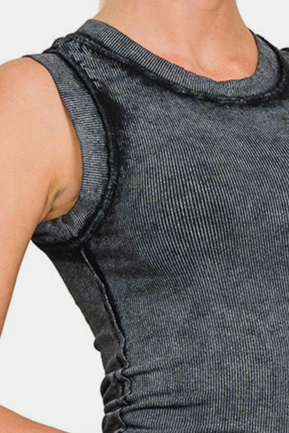 Essential washed ribbed tank top in ash black - your go-to for style and comfort