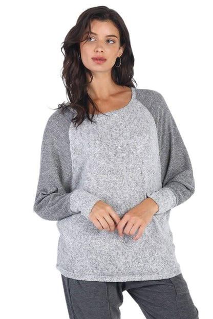 Chic contrast long sleeve top in heather grey