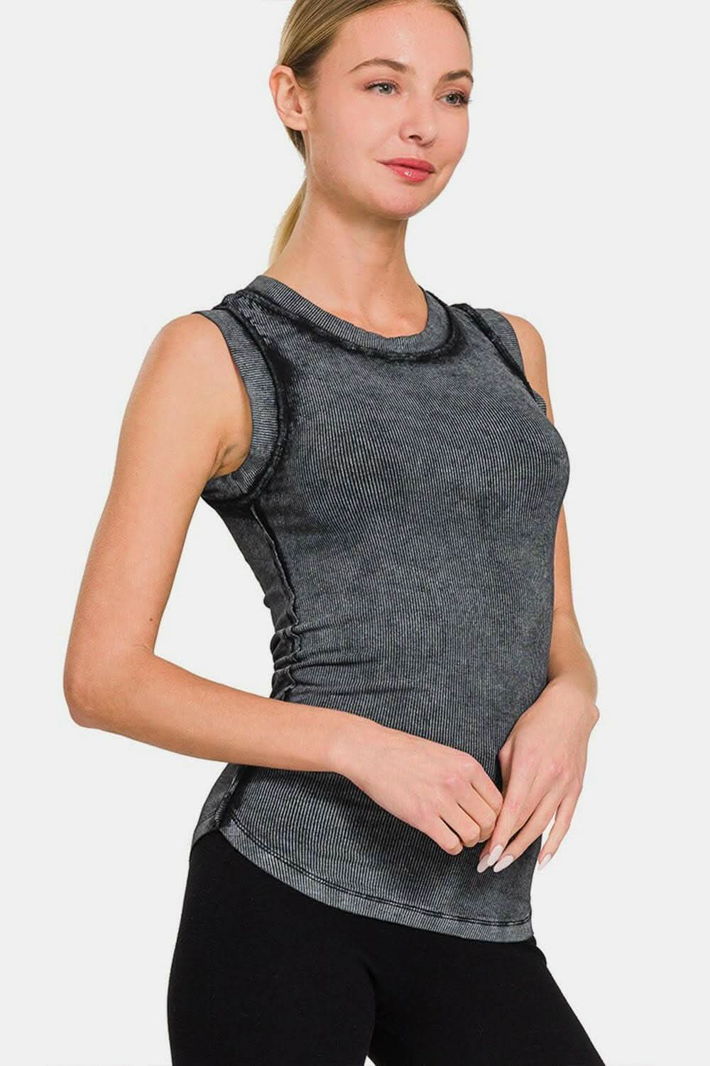 Essential washed ribbed tank top in ash black - your go-to for style and comfort