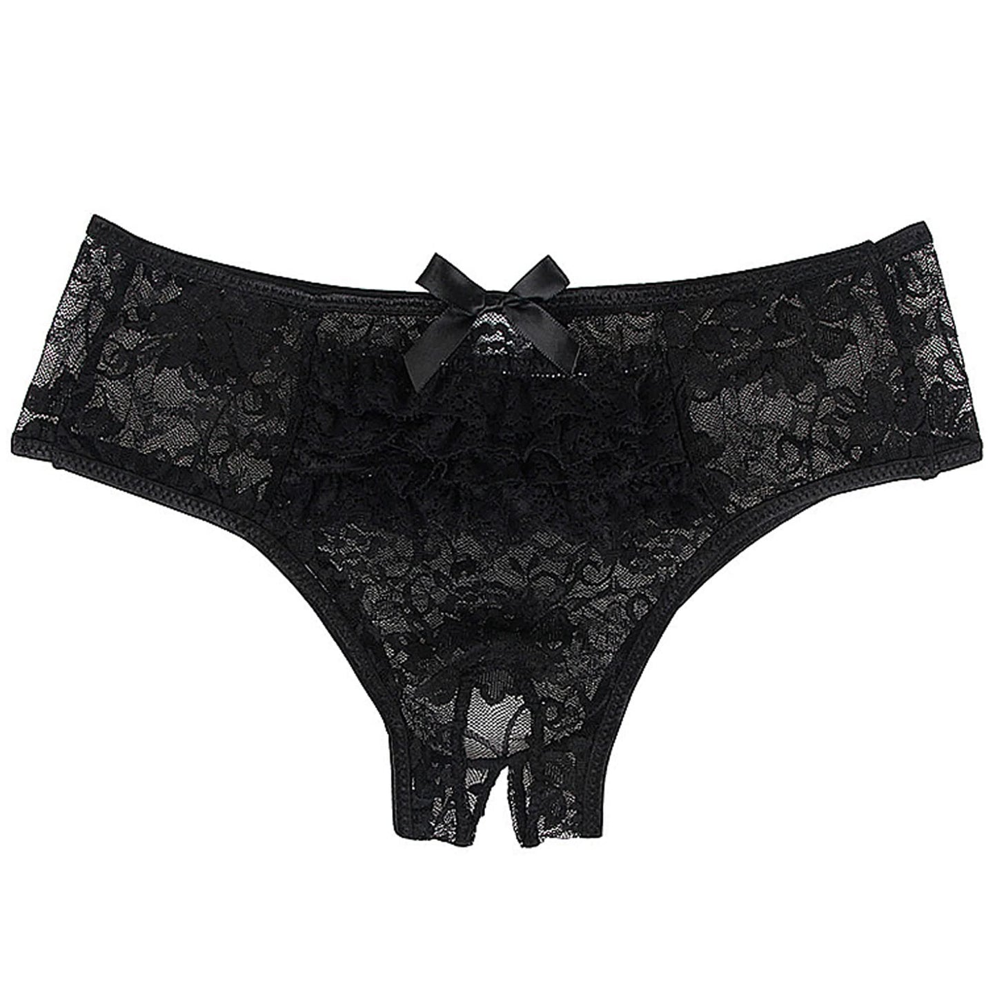 Love Salve Crotchless Floral Lace, Mid-Rise Thong for Women Black