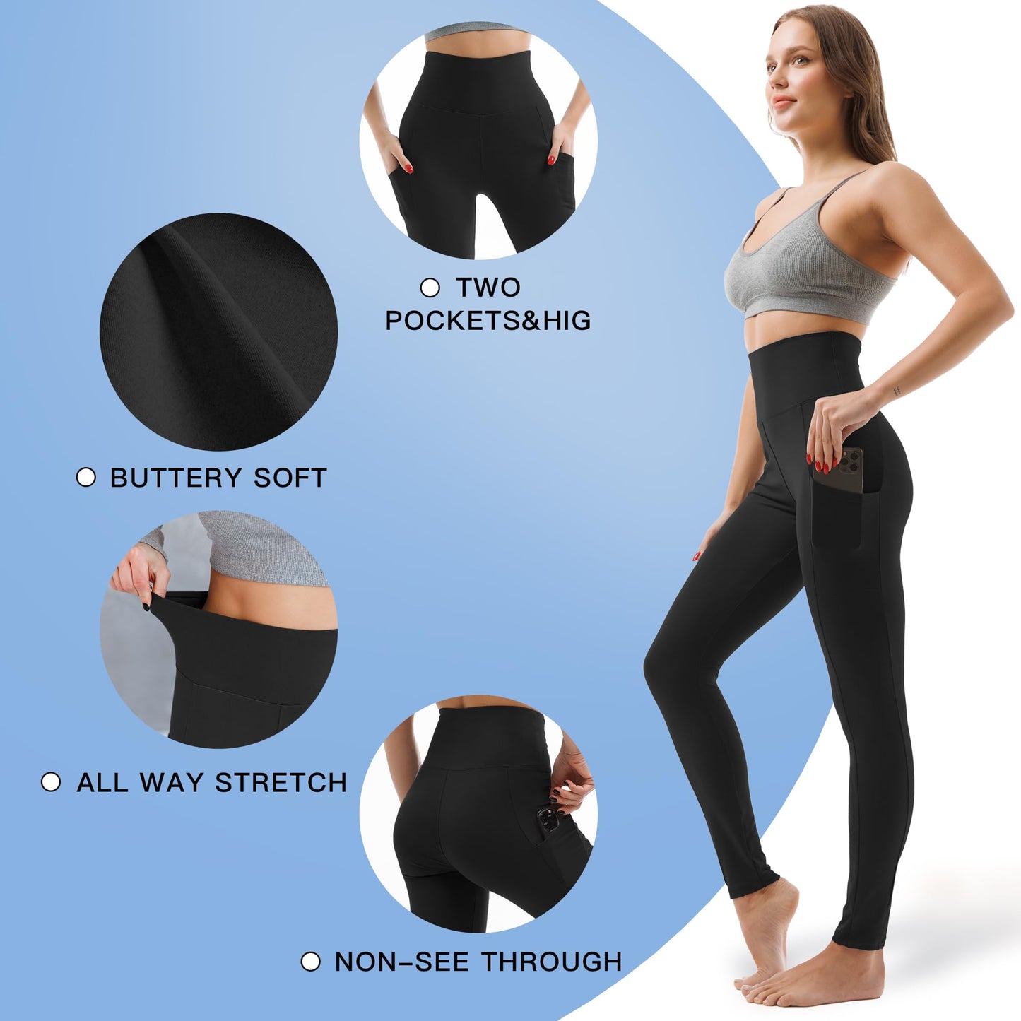 CADITEX Leggings with Pockets for Women - Women Leggings High Waisted Buttery Soft Gym Yoga Pants for Workout Athletic