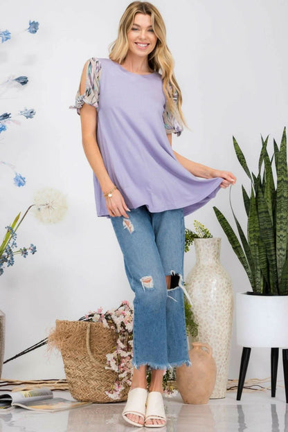 Chic open tie sleeve blouse with round neck design