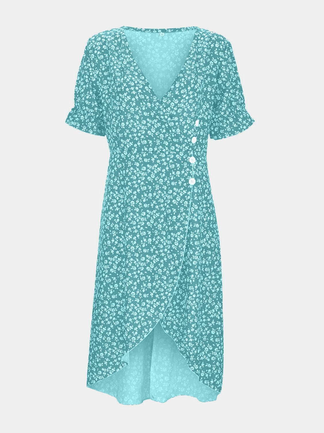 Full Size Printed Surplice Flounce Sleeve Midi Dress.