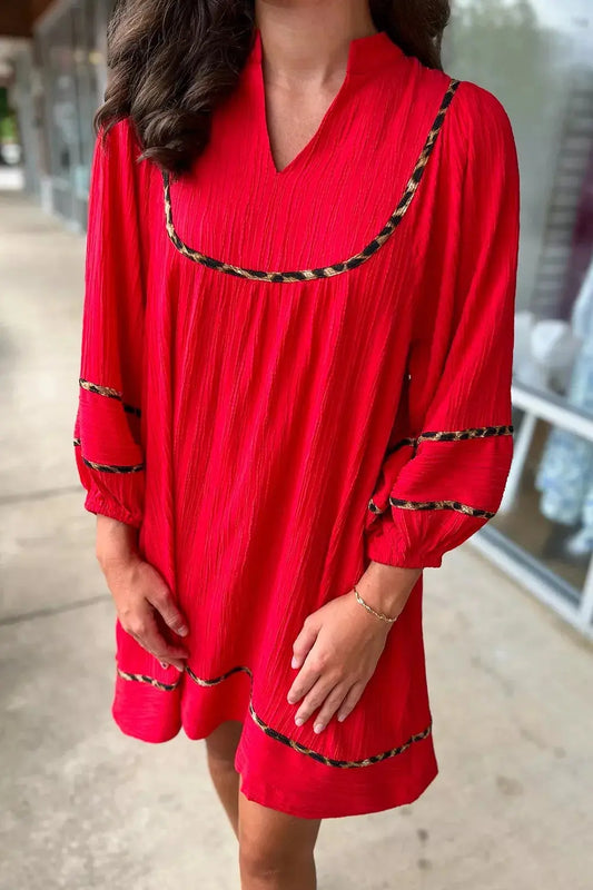 Notched Balloon Sleeve Dress Simply Love
