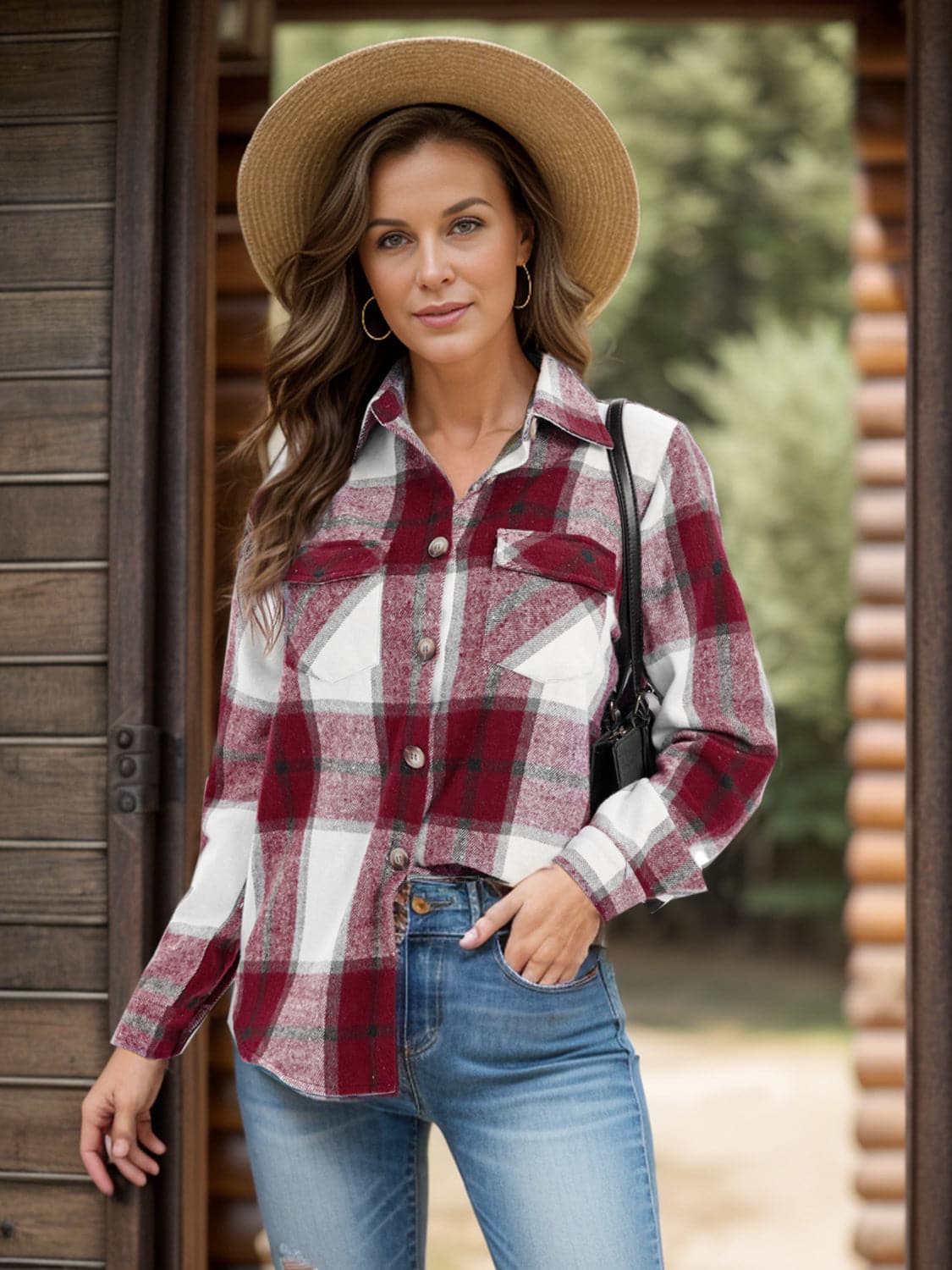 Plaid shacket with pockets, full size