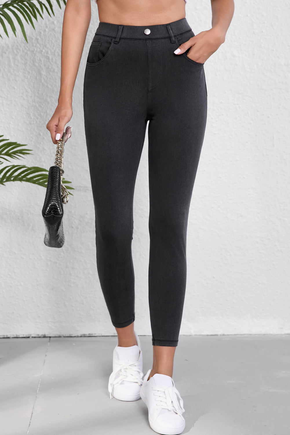 Chic black high-waisted skinny ankle jeans