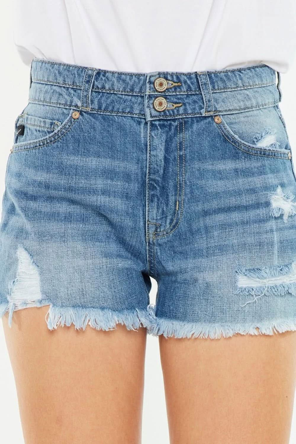 Love Salve Full Size High Rise Raw Hem Denim Shorts