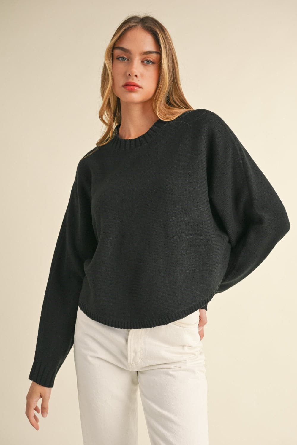 Chic cropped dolman sleeve sweater