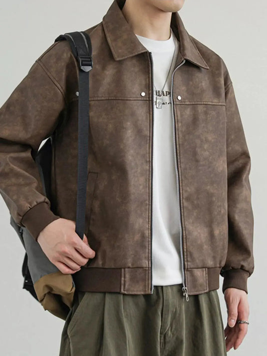 Men's Plus Size Zip Up Faux Leather Shacket Simply Love