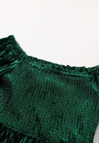 Smocked Velvet Babydoll Top with Ribbed Texture