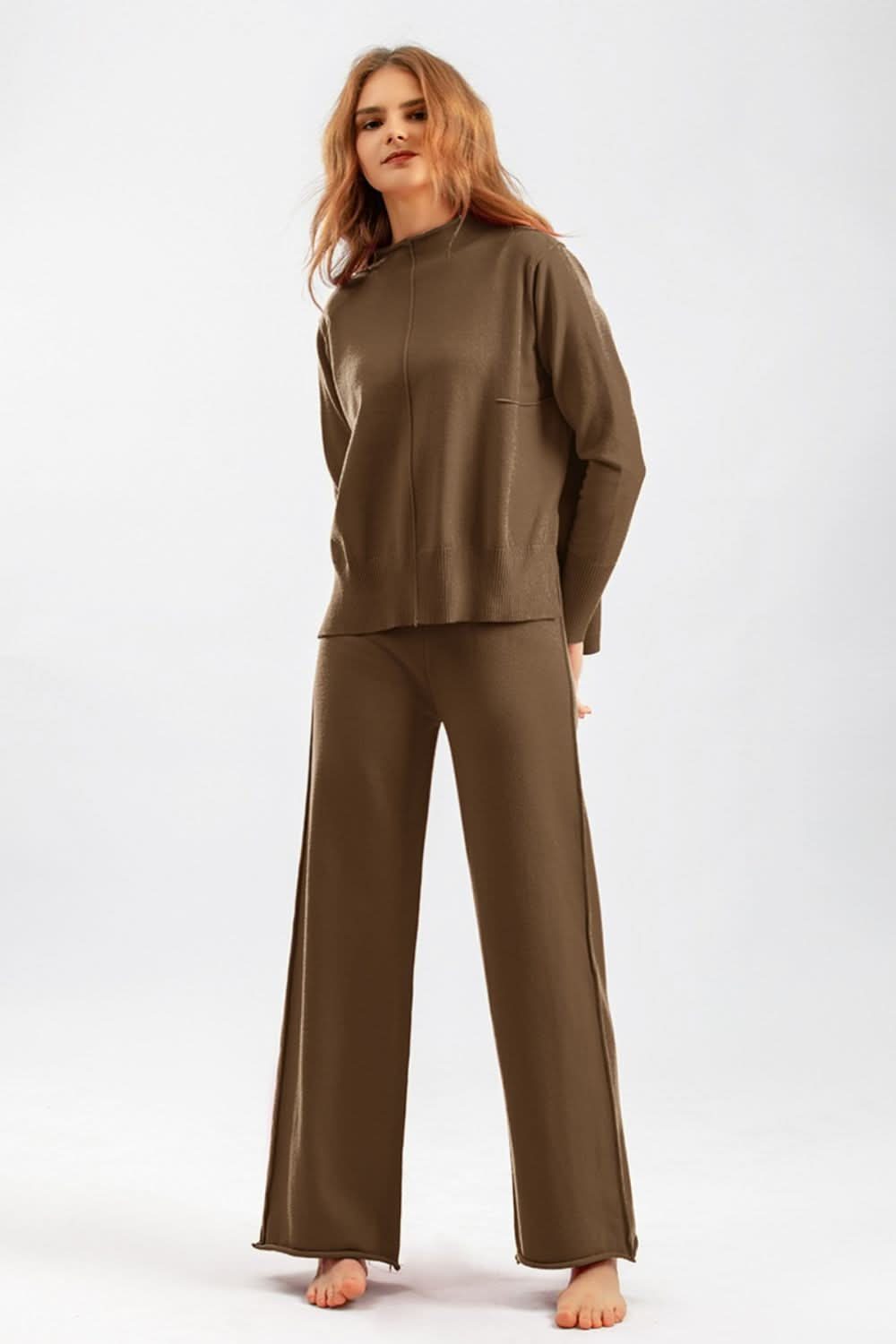 Basic Bae Mock Neck Long Sleeve Top and Pants Sweater Set