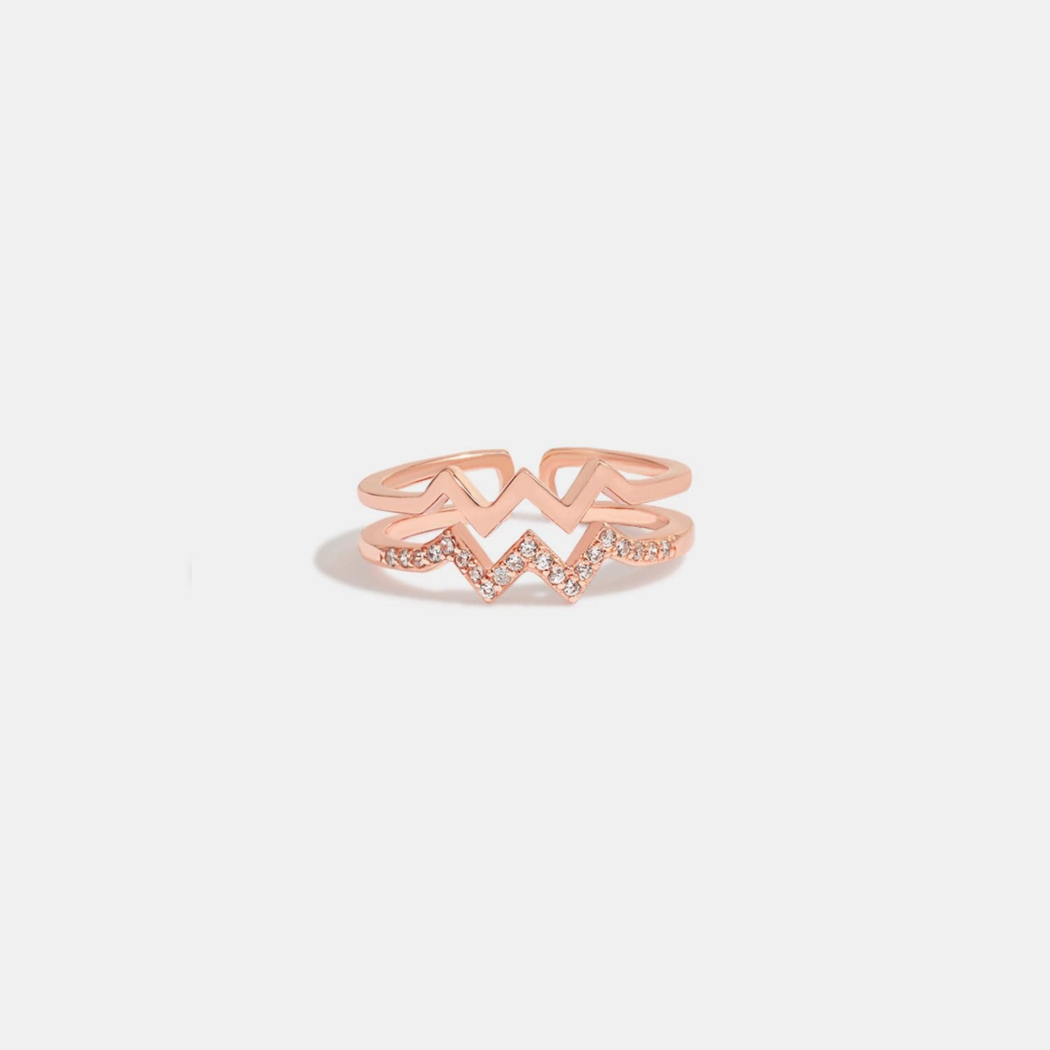 Wave Shape Inlaid Zircon Open Ring.