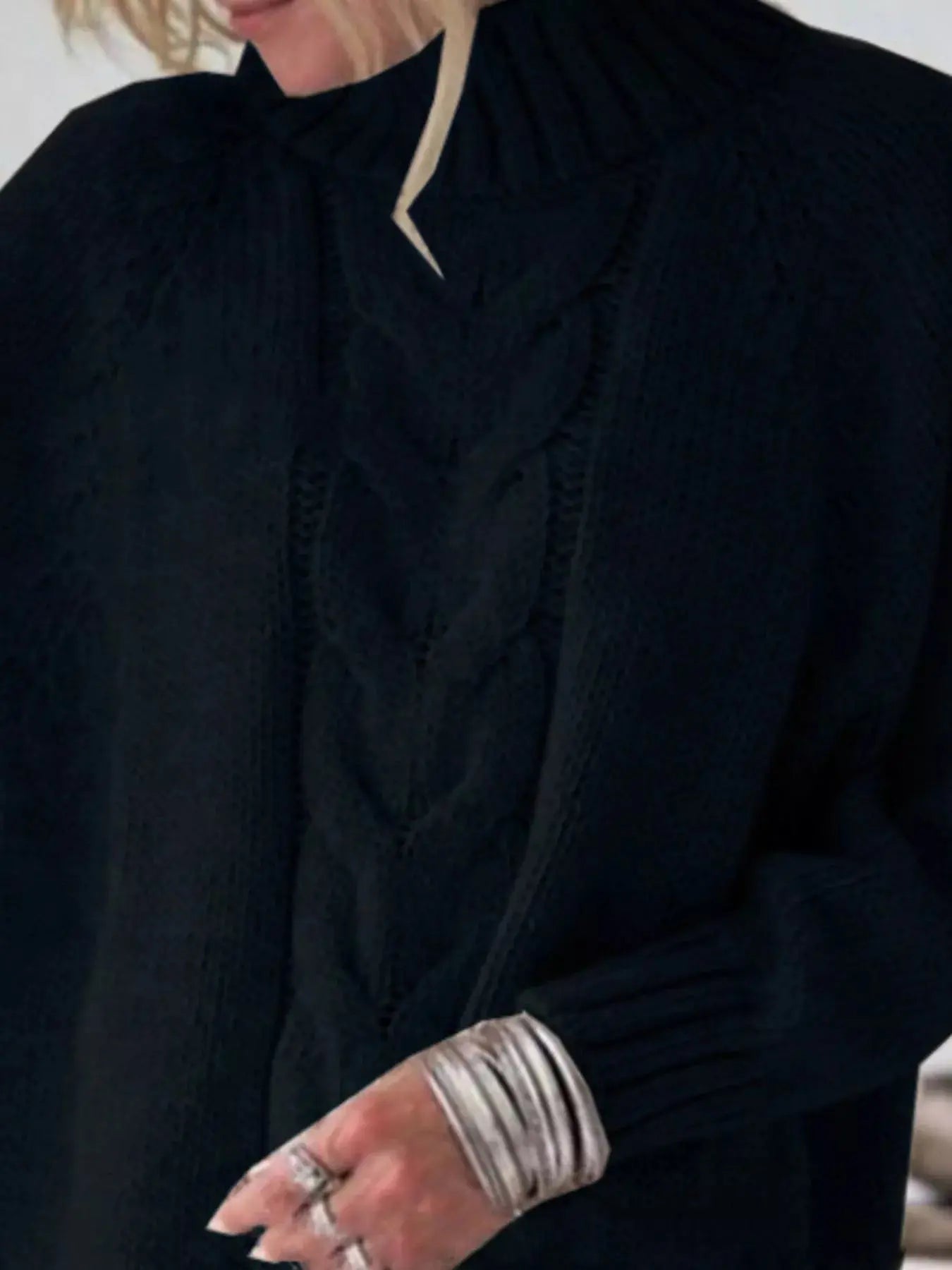 Full Size Cable-Knit Long Sleeve Sweater Plus Size Simply Love