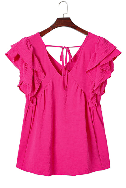 Chic plus size ruffle v-neck tunic with tie-back detail