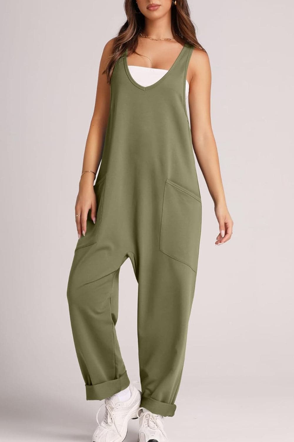 Wide Strap Jumpsuit with Pockets.