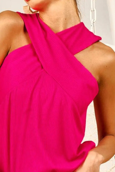 BiBi Rib Knit Cross Neck Banded Top - Love Salve 