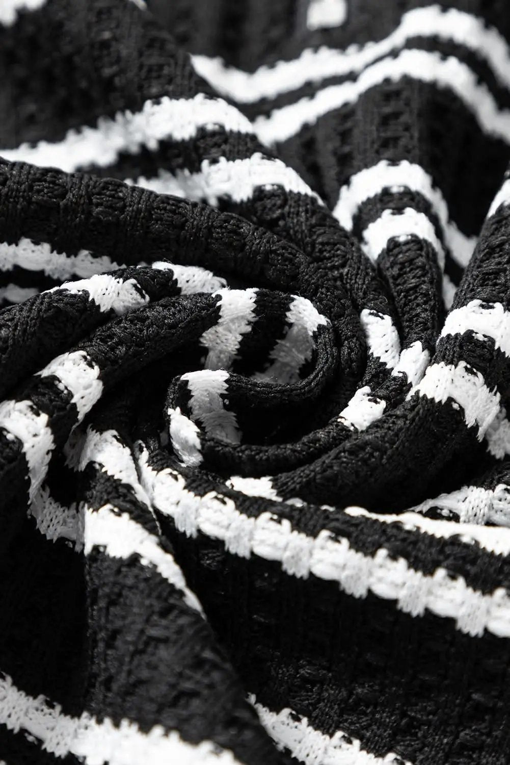 Black Stripe Textured Quarter Zip Collar Long Sleeve Top - Love Salve 