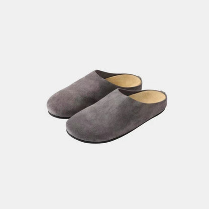 Suede slip-on flats with a round toe design