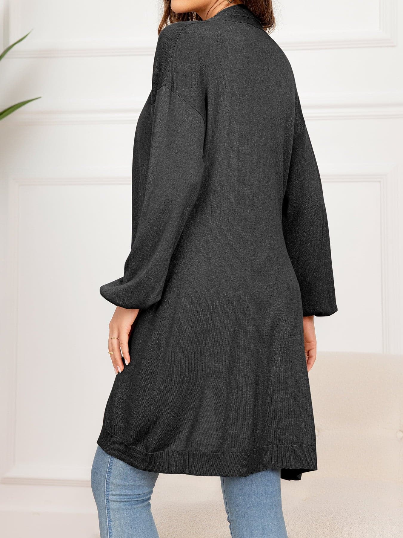 Dropped Shoulder Open Front Longline Cardigan.