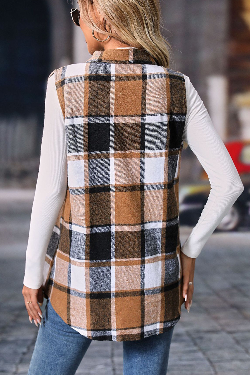 Straw Yellow Retro Plaid Button up Collared Vest Love Salve