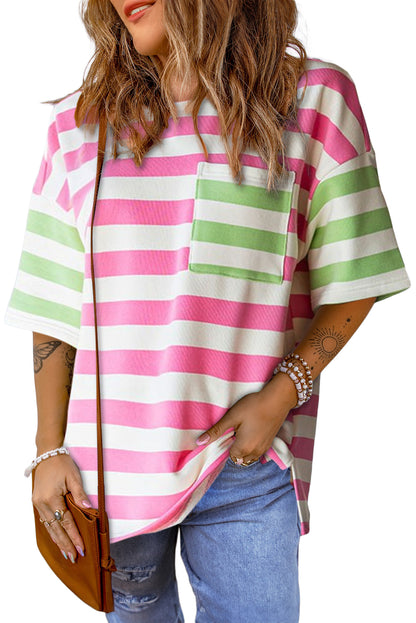 Chic pink striped drop sleeve tee