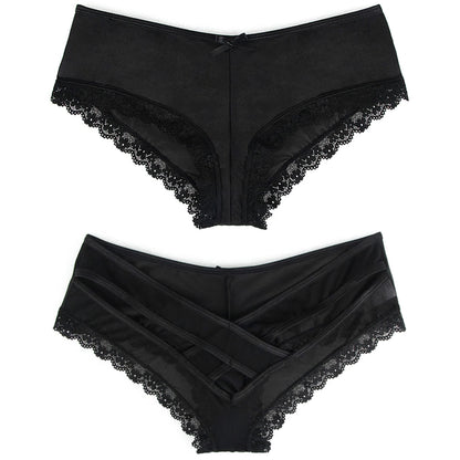 Chic black thong with cross back design and hollowed out pattern for women