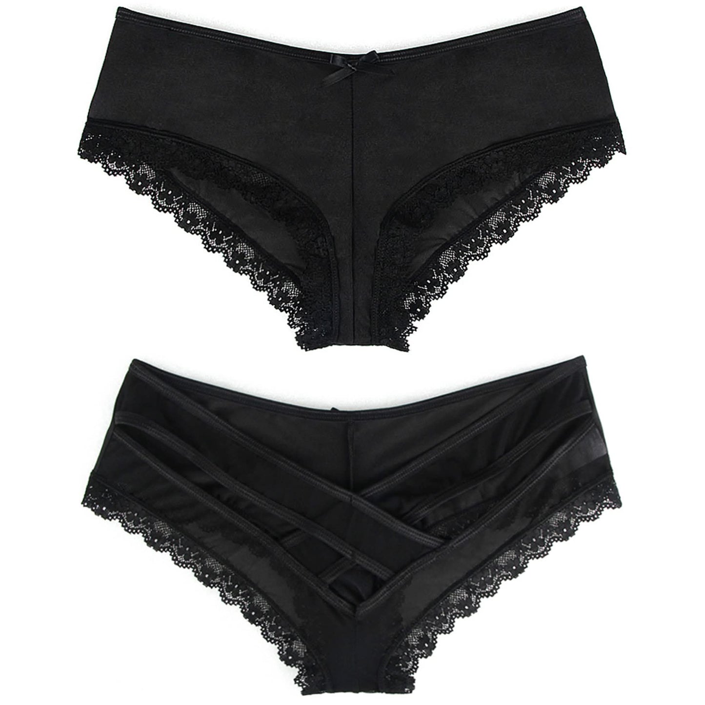 Love Salve Plus Size Black Thong with Cross Back Hollowed Out Pattern Low-Rise Panty for Women