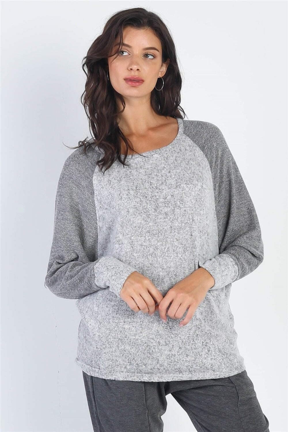 Chic taupe contrast long sleeve top by Cherish Apparel