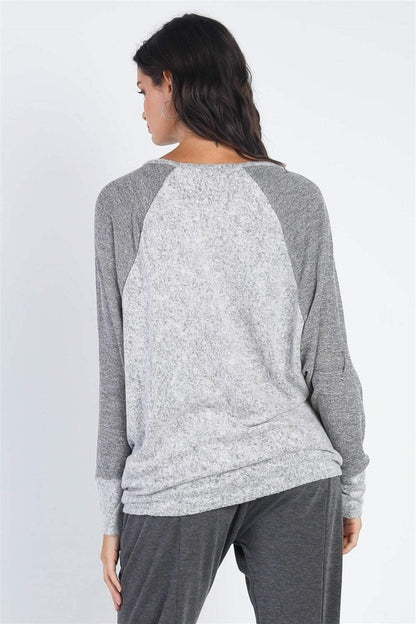 Timeless contrast long sleeve top in heather grey