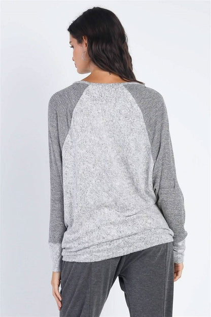 Elevate your style with the Cherish Apparel contrast long sleeve top in taupe