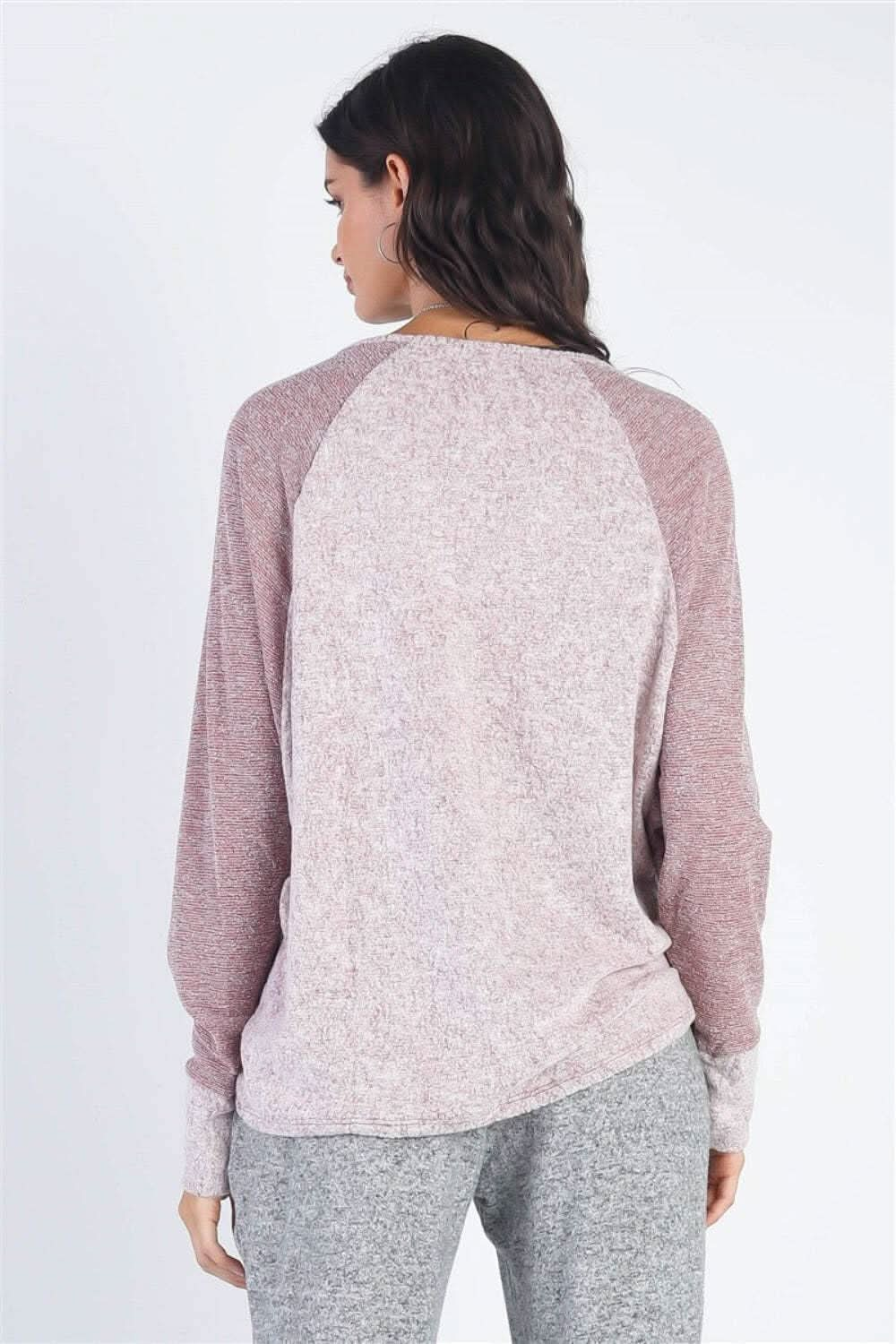 Chic contrast long sleeve top in heather grey