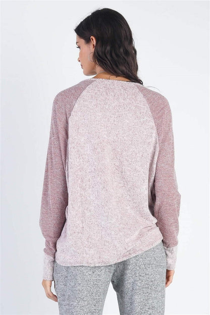 Timeless contrast long sleeve top in heather grey