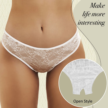 Love Salve Crotchless Floral Lace, Mid-Rise Thong for Women White