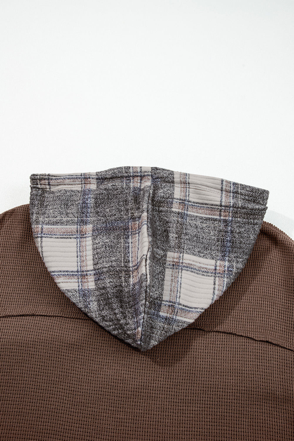 Brown Plaid Patchwork Hooded Shacket With Drawstring Button Down Cozy Winter Outerwear Dear-Lover Dropshipping