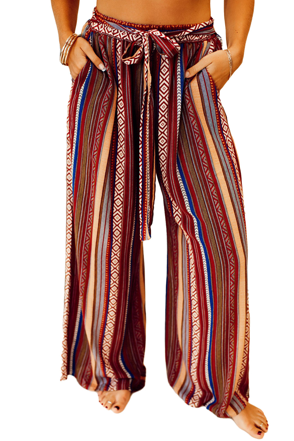 Bohemian red wide leg pants