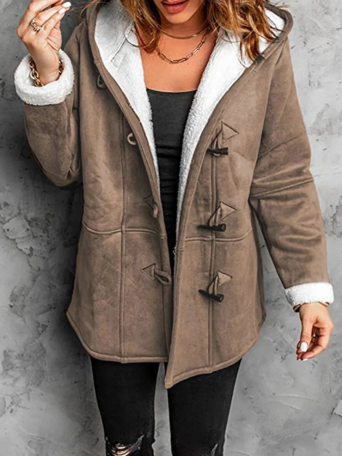 Full Size Cozy Sherpa Lined Toggle Coat with Hood Plus Size Coco’s Tee Boutique