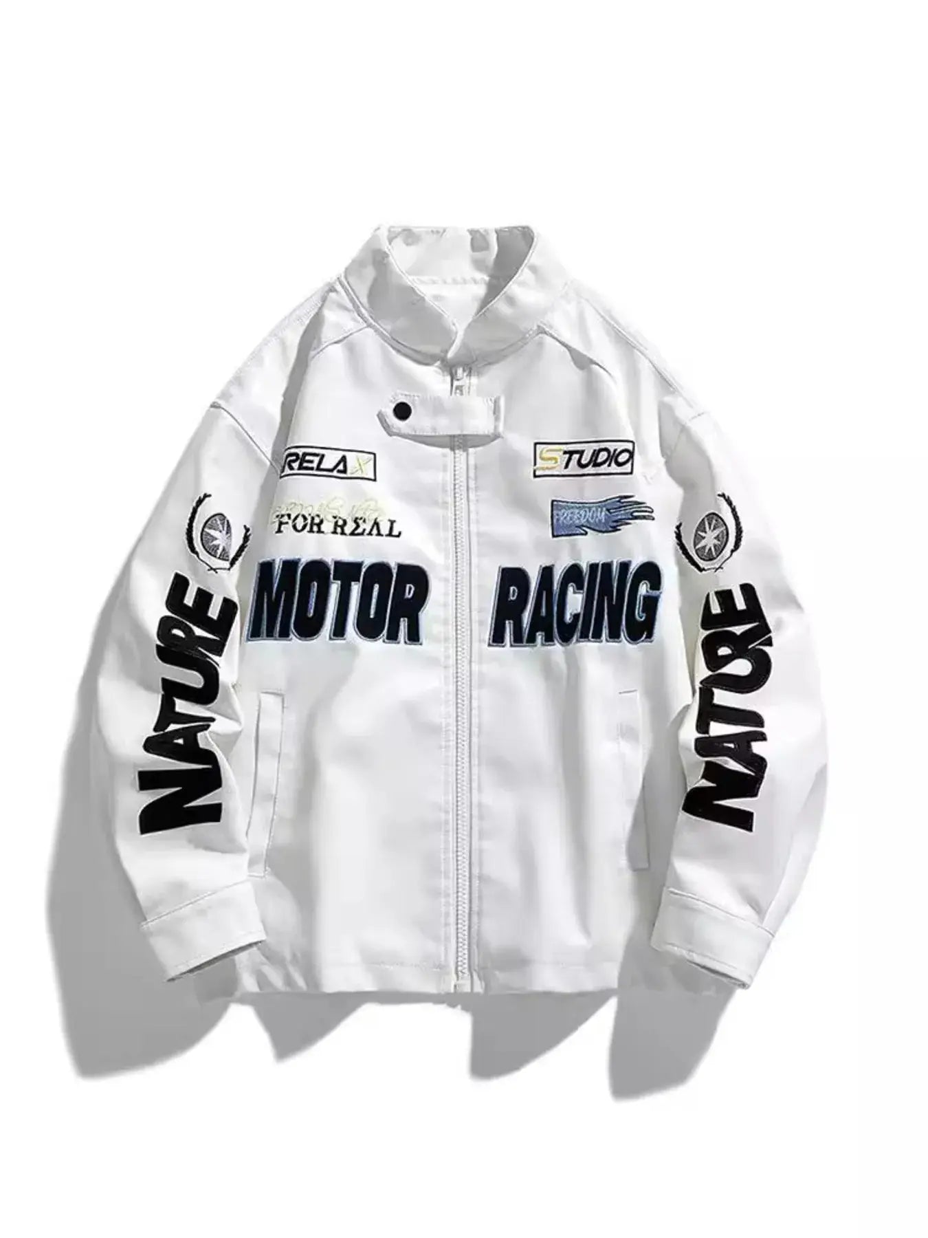 Men's Plus Size Zip Up Motor Racing Leather Jacket Simply Love