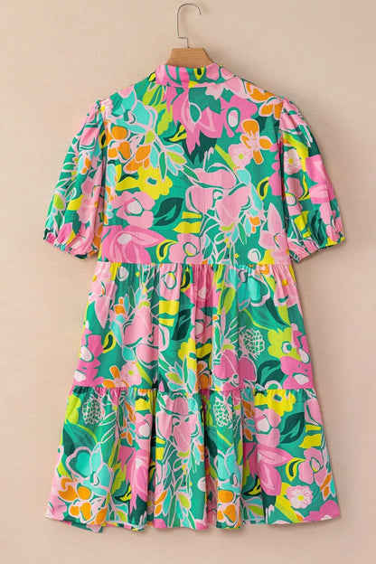 Button Down Floral Puff Sleeve Babydoll Dress